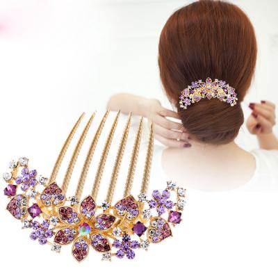 China Fashion and sweet Korean style rhinestone seven-tooth crystal combs can be customized alloy insert comb dish bridal hair accessories for sale