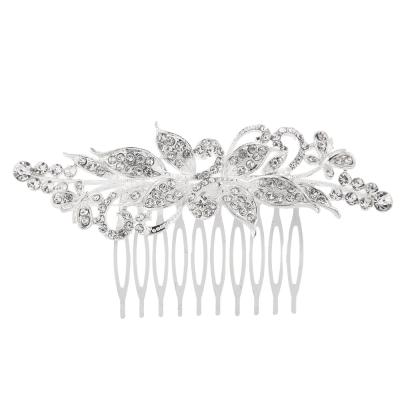 China Factory direct sale fashion and sweet cute bridal hair accessories leaf flower butterfly hair fork platinum plated alloy faux stone hair comb for sale