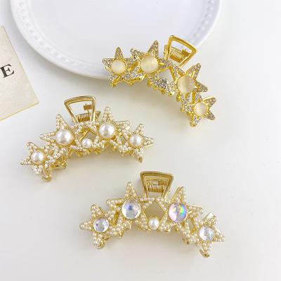 China Wholesale Casual Smart Claw Clip Hair Claw Clip Star Shape Hair Dish Claw Clip Creative Alloy Rhinestone Pearl Back Head Clip for sale