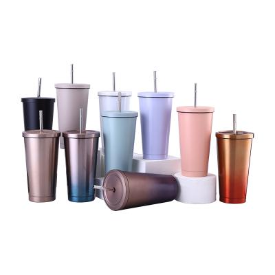 China Wholesale Sustainable Insulated 500ml Stainless Steel Straight Tumbler Mug Double Wall Coffee Mugs Tumbler Cups With Straw for sale