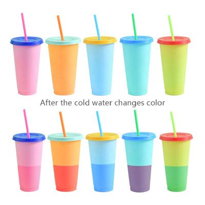 China 24 Ounce Recycled Plastic Color Straw Cup Viable Changing Color Changing Water Bottle Straw Cups for sale