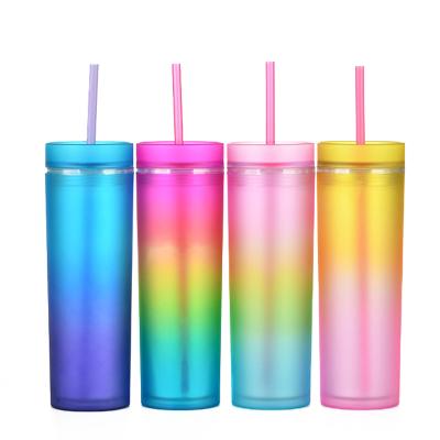 China New Sustainable Lean Tumbler With Straw 16oz Double Wall Tumbler Acrylic Plastic Insulated Water Cup for sale