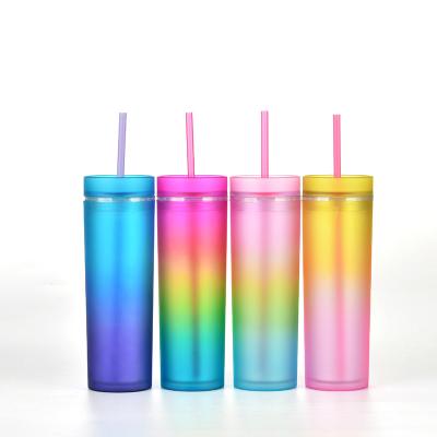 China Beauchy 2021 Viable Wholesale Wall Tumbler Gradient Cup With Lid Acrylic Lean Double Plastic Straw for sale