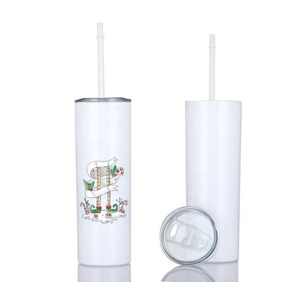 China Disposable Straight Shape Twin Wall Twinkle Tumbler 20oz Slim Sublimation Tumblers With Lid And Straw for sale