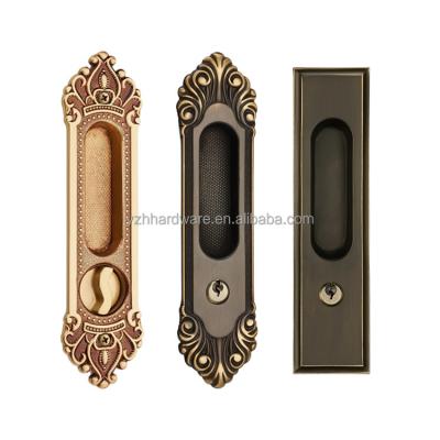 China Easy Installation Full brass European sliding door lock concealed embedded sliding door handle lock for kitchen for sale