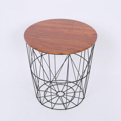 China Leading Manufacturer Sustainable Supply Quality Wire Mesh Storage Basket With MDF Wooden Cover For Living Room for sale