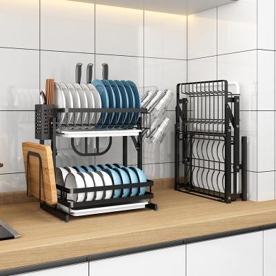 China Double Layer Kitchen Shelf Multi-Function Collapsible Foldable Stainless Dish Storage Drain Rack for sale