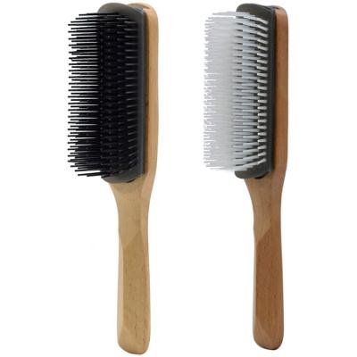 China Carbon Custom Hairdressing Wholesale Wooden Handle 9 Rows Hair Brush Private Label for sale