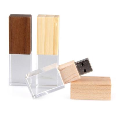 China 16GB Memory Stick 3D LED Wooden Crystal Transparent Logo Usb Drive Business Crystal Pendrive Gift for sale