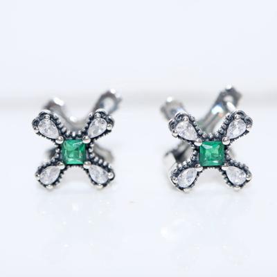 China Religious Wholesale Retro Vintage Cuff Earrings Huggie Hoop Earrings Green CZ Christian Religious Cross 925 Sterling Silver Earring for sale