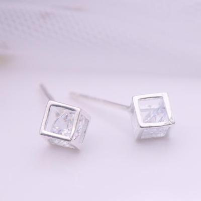 China CLASSIC Wholesale Earrings Classic Simple Cubic Zirconia Jewelry Cute Cubic Cube Earrings 925 Sterling Silver Earrings for sale