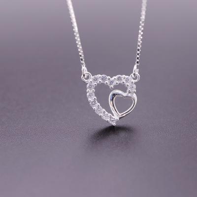 China Romantic SayYes 925 sterling silver jewelry Cubic Zirconia Love Heart Charms Pendant Silver Plated For Women for sale