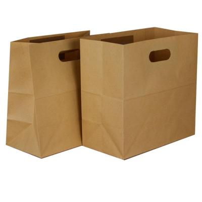 China Hot Selling Heavy Duty Recycled Brown Kraft Paper Biodegradable Food Packaging Die Cut Paper Bag With Handle for sale