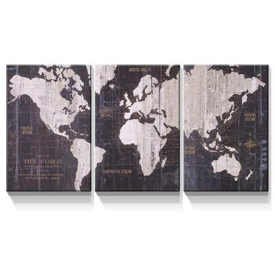 China Modern Style World Map Vintage Background 3 Panel Oil Painting Wall Art Modern Painting For Living Room On Canvas for sale