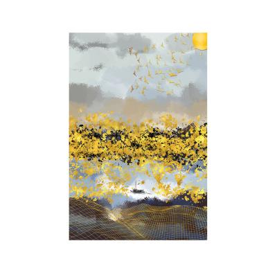 China Art Abstract 100% Crystal Canvas Porcelain Painting Handmade Modern Golden Beautiful Birds Picture For Living Room Decor for sale