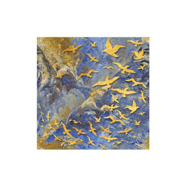 China Hot sale abstract gold birds color painting abstract wall art square shape wallart print canvas with frame china crystal painting for sale