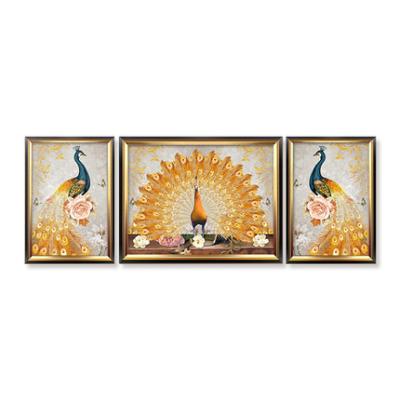 China Chinese abstract peacock gold sofa background of living room eco-friendly European triple decorative painting painting 3 panel wall art for sale