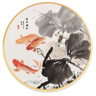 China New Eco-friendly Modern Chinese Landscape Painting Living Room Decoration Painting Solid Wood Round Frame Paintings for sale