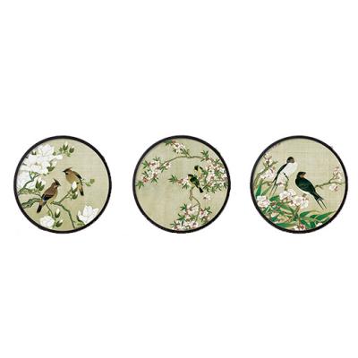 China Chinese Style Environmental Friendly Round Panel Wall Decor Oil Print Canvas Multi Art Painting For Living Room Decor 3 Pieces Wall Art for sale