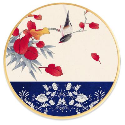 China Eco-Friendly Modern Chinese Wall Art Decoration Oil Painting Flower Solid Wood Round Shaped Framed Paintings Decor For Living Room for sale