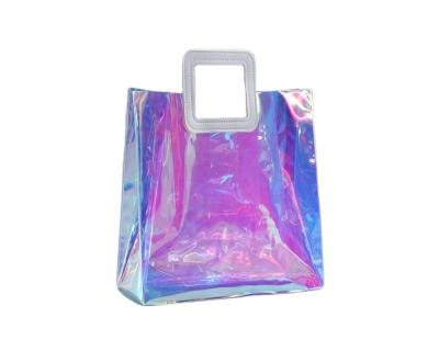 China Fashion Girls For Women Tote Bag With LOGO Custom Printed Beach Bag Laser Clear PVC Shopping Bag Female Holographic Transparent Handbags for sale