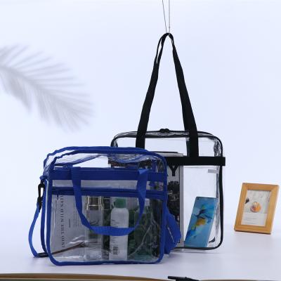 China Wholesale Hot Selling Large Reusable PVC Waterproof Clear Transparent Cosmetic Bag Travel Makeup Bag With Shoulder Strap for sale