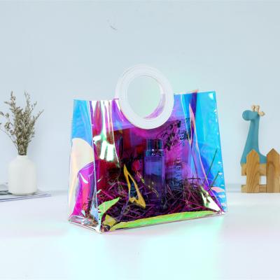 China Fashion Gift Bag Holographic Handbags Beach Bag Laser Clear Clear PVC Shopping Bag for sale