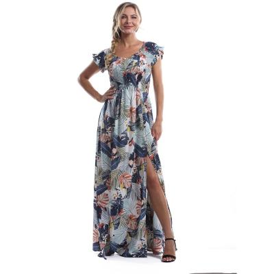 China New Design Long Pleat Summer Floral Print Lady Dress Cute High Split Vestido Washable Women Clothing For Sexy Woman for sale