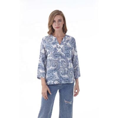 China 2020 New Summer Women's Breathable Beach Blouse Ladies V-Neck Casual Bohemian Print Tops Shirts For Woman Blouse for sale