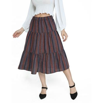 China Breathable Woven Fashion Autumn Casual Mid Waist Striped Skirt High Quality For Lady Women for sale