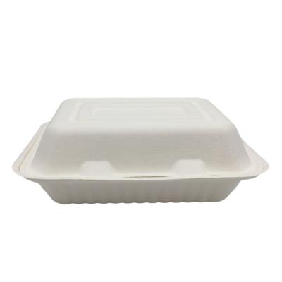 China Eco-friendly Biodegradable Disposable Food Packaging Box Sugar Cane Bagasse Take Out Lunch Box With Lid for sale