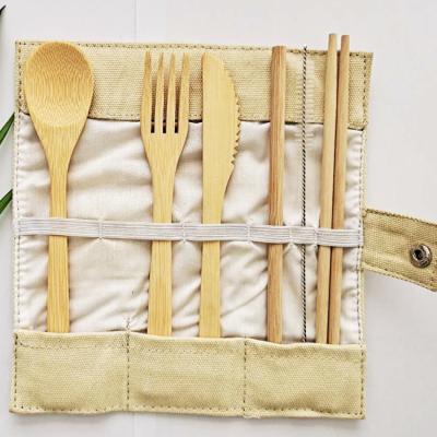 China Travel Sustainable Reusable Bamboo Flatware Utensil Flatware Spoon Knife Fork Chopsticks Cutlery Set for sale