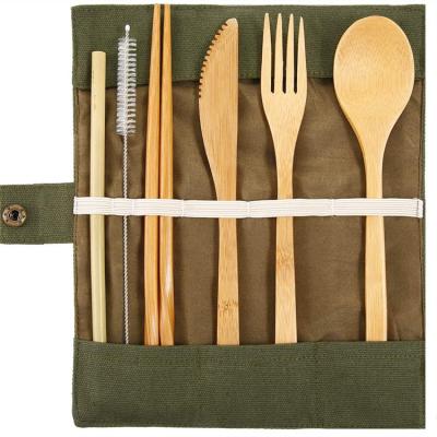 China Durable Bamboo Knife Chopsticks Fork Spoon Cutlery Set Reusable Travel Utensils For On-the-go for sale