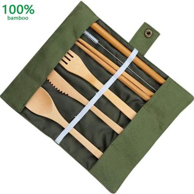 China Customized Sustainable Travel Flatware Utensil Portable Reusable Organic Bamboo Cutlery Set In Pocket for sale