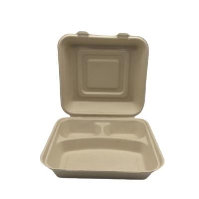 China Eco Friendly Disposable Biodegradable Bagasse Food Container 3 Compartment Take Out Box for sale