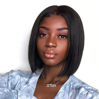 China Black Silky Straight Bob Wigs Short Straight Wave Wig For Women Part Hair Natural Looking Syntheyic Medium Wig for sale