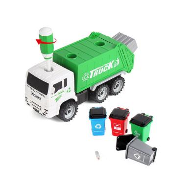 China Rubbing Toy New Play Set Take Apart Rubbing Construction Car Hygiene Garbage Truck Toy with 4 Rear Loader Bins for Kids Study for sale