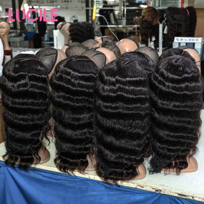 China HD Body Wave Lace Up Full Virgin Brazilian Hair Wigs Deep Wave Curly Transparent Lace Front Human Hair Wigs For Black Women for sale