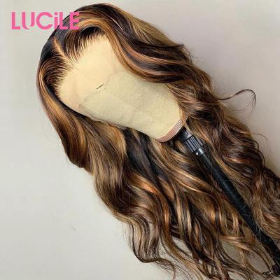 China Body Wave Highlight 30 Inch Pluck Pre Lace Hair Highlight Front Wigs Body Wave P4/27 For Women Ombre 13x4 Lace Frontal Wigs for sale