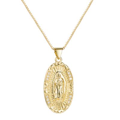 China CLASSIC Round Virgin Mary Pendant Necklace For Women Crystal Female Long Chain Simple Portrait Necklace for sale