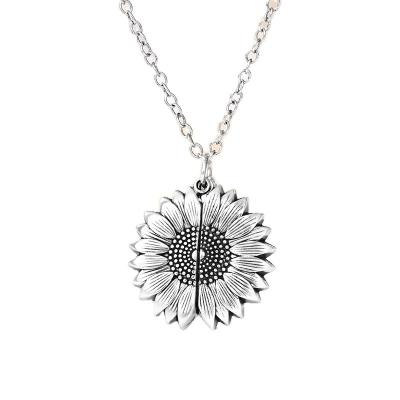 China The Classic Wholesale Antique Gold Silver Open Pendant You Are My Sunflower Sunflower Pendant Necklace For Women for sale