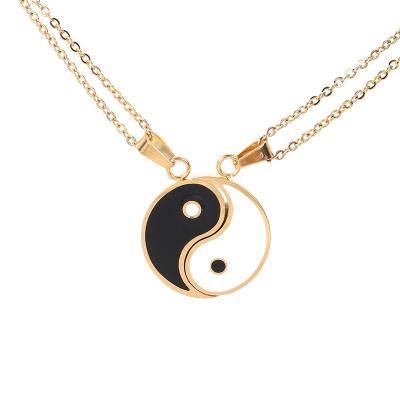 China Wholesale Classic Yin And Yang Jewelry Enamel Charm Stainless Steel With Yellow Gold Pendant Necklaces for sale