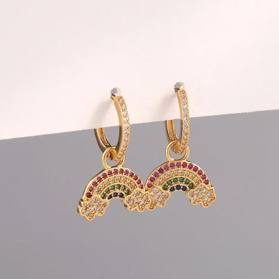 China Classic Luxury Colorful Cubic Zirconia Jewelry Earrings 18k Gold Plated Rainbow Lightning Smile Earring for sale