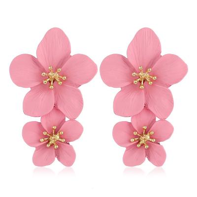 China Classic Fashion Flower Enamel Earrings Jewelry Korean Gold Plated Statement Flower Coated Earrings for sale