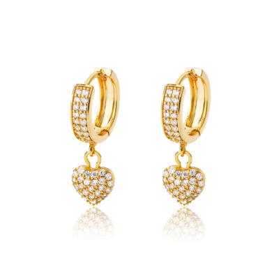 China Classic Dangling Heart CZ Crystal Earrings Women Loving Couple 18K Gold Jewelry Fashion Accessories for sale