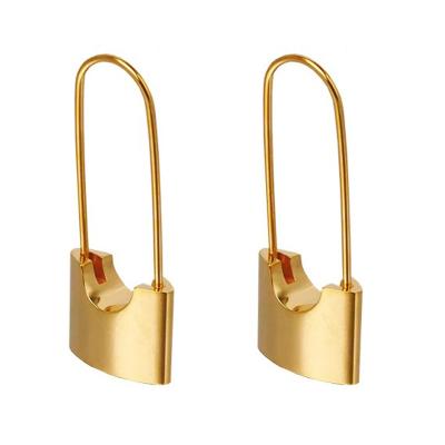 China Gold Classic Lock Pin Earrings For Women Small Mini Safety Pin Stainless Steel Bar Long Circle Earrings for sale