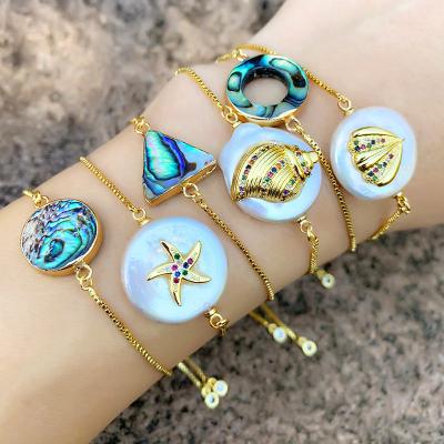 China Pearl Bracelets Abalone Shell Bracelets For Women Adjustable Rope Lady Jewelry Accessories for sale