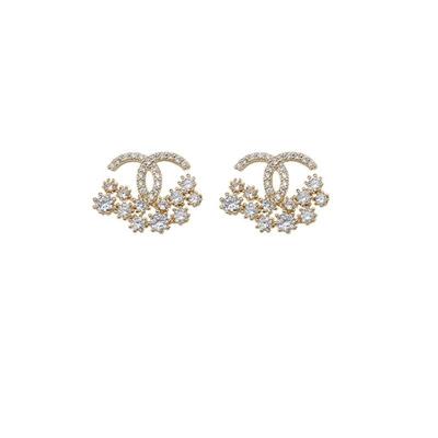 China Classic Style Gold Fashion Classic Diamond Charm Short Letter Delicate Rhinestone Cc Stud Earrings for sale