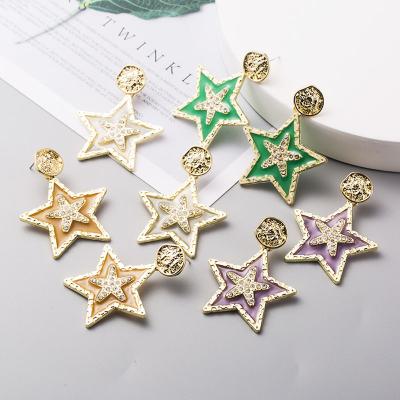 China Classic Star Women Dangle Earrings Gold Plated Oil Rhinestone Starfish Girl Stud Drop Earrings for sale