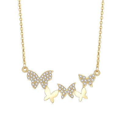 China Classic Bling Iced Out Tennis Chain 5 Butterfly Gold Plated Zircon Diamond Butterfly Necklace for sale